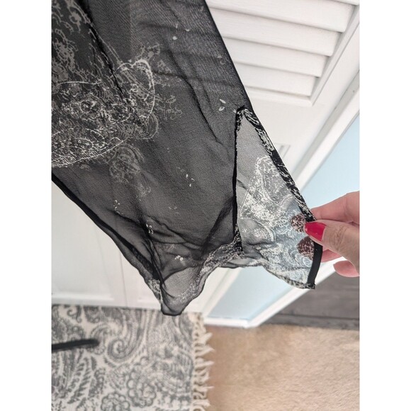 ICE Top Womens 1X Black White Whimsigoth Feminine Fairycore Beaded Sheer Blouse - Picture 7 of 12